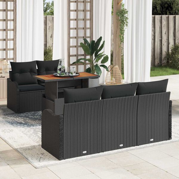 vidaXL Garden Sofa Set with Storage 6 pcs Black Poly rattan
