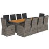 vidaXL 11 Piece Garden Dining Set with Cushions Grey Poly Rattan