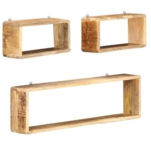 vidaXL 3 Piece Wall Cube Shelf Set Soild Mango Wood