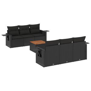 vidaXL 7 Piece Garden Sofa Set with Cushions Black Poly Rattan