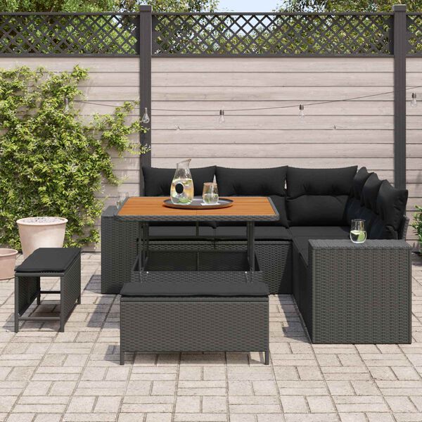 vidaXL Garden Sofa Set with Cushion with Storage 8 pcs Black