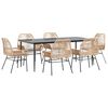 vidaXL 7 Piece Garden Dining Set with Cushions Brown Poly Rattan Glass