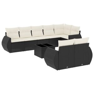 vidaXL 9 Piece Garden Sofa Set with Cushions Black Poly Rattan