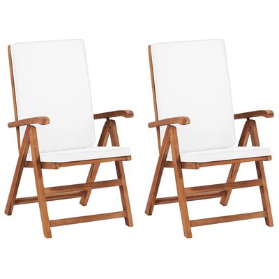 vidaXL Reclining Garden Chairs with Cushions 2 pcs Solid Teak Wood Cream