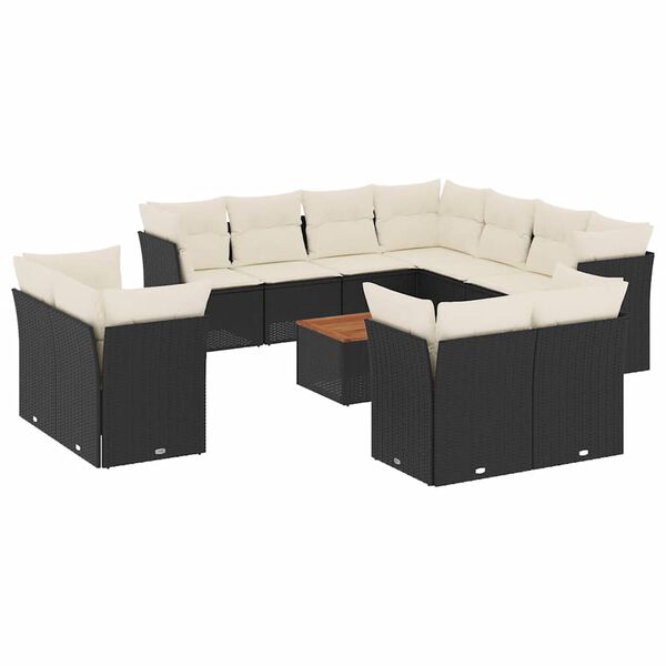 vidaXL 12 Piece Garden Sofa Set with Cushions Black Poly Rattan