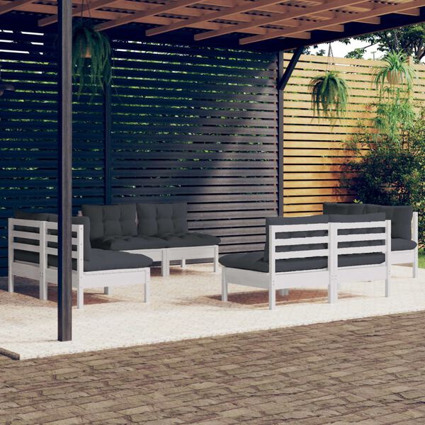 vidaXL 8 Piece Garden Lounge Set with Anthracite Cushions Pinewood