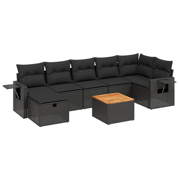 vidaXL 8 Piece Garden Sofa Set with Cushions Black Poly Rattan