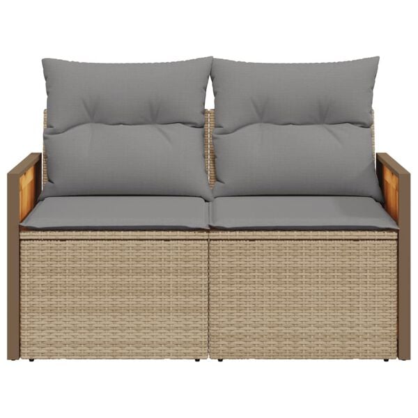 vidaXL Garden Sofa with Cushions 2-Seater Beige Poly Rattan