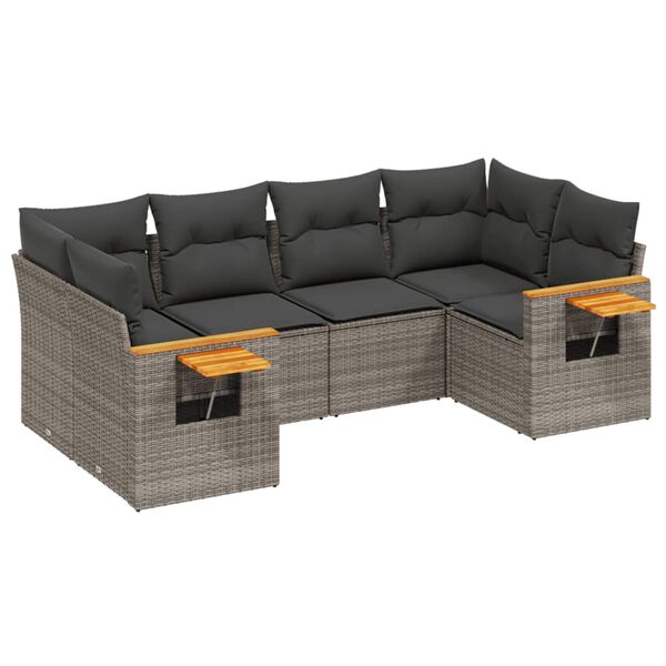 vidaXL 6 Piece Garden Sofa Set with Cushions Grey Poly Rattan