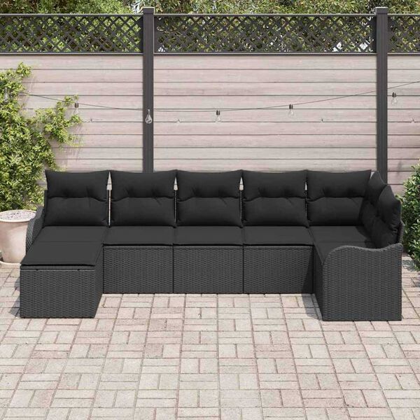 vidaXL Garden Sofa Set with Cushion 7 pcs Black Poly rattan