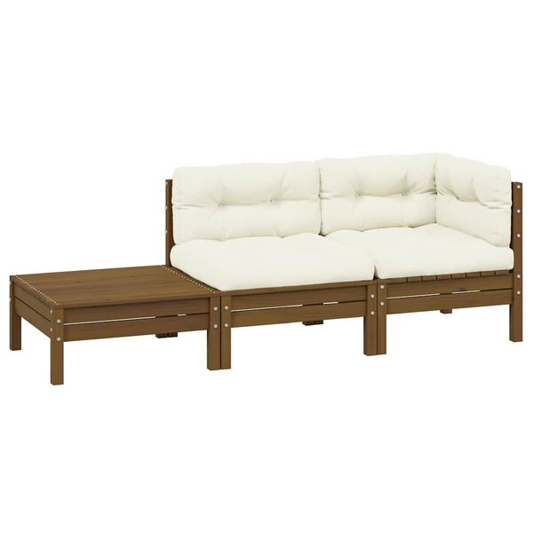 vidaXL 3 Piece Garden Lounge Set with Cream Cushions Solid Pinewood