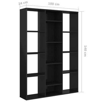 vidaXL Room Divider/Book Cabinet High Gloss Black 100x24x140 cm Engineered Wood
