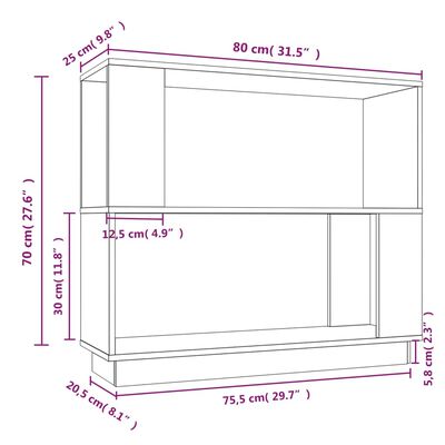 vidaXL Book Cabinet/Room Divider White 80x25x70 cm Solid Wood Pine