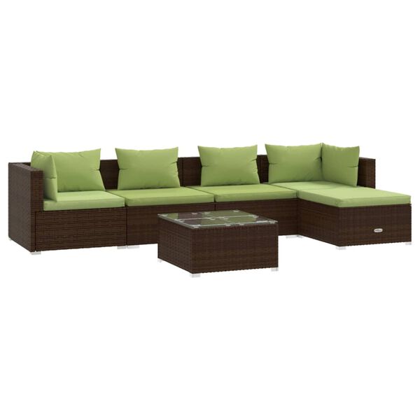 vidaXL 6 Piece Garden Lounge Set with Cushions Poly Rattan Brown