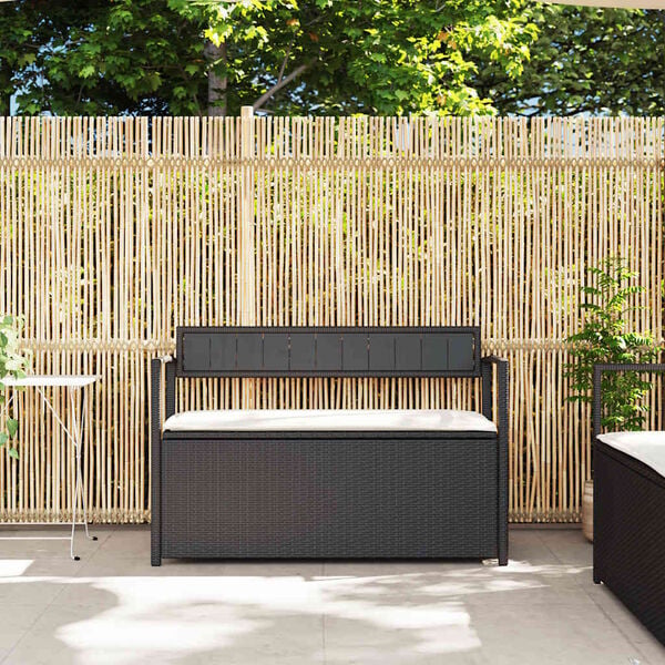 vidaXL Garden Storage Bench with Cushion Black Poly Rattan