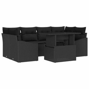 vidaXL Garden Sofa Set with Cushion 7 pcs Black Poly Rattan