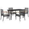 vidaXL 5 Piece Garden Dining Set with Cushions Black Poly Rattan