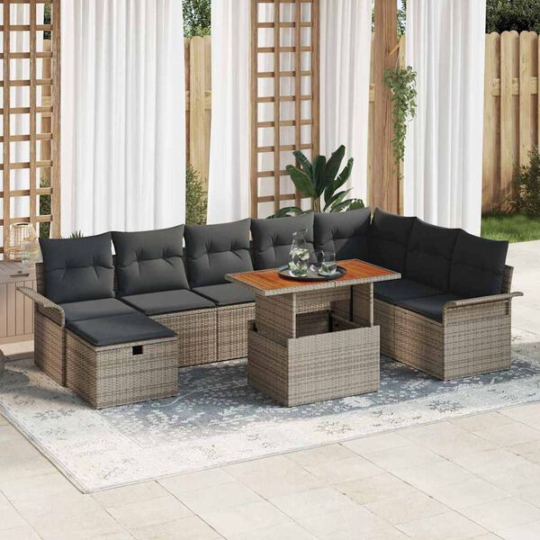 vidaXL Garden Sofa Set Height-Adjustable 9 pcs Grey Poly Rattan