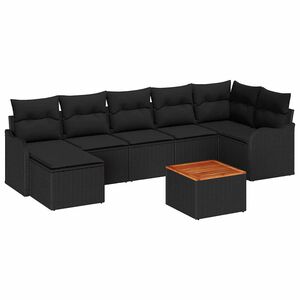 vidaXL Garden Sofa Set with Cushion 8 pcs Black Poly Rattan