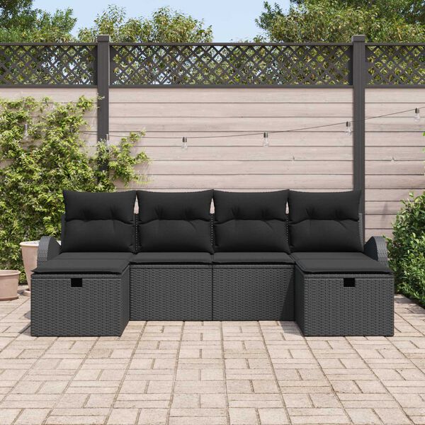 vidaXL Garden Sofa Set with Cushion 6 pcs Black Poly Rattan