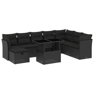 vidaXL 9 Piece Garden Sofa Set with Cushions Black Poly Rattan