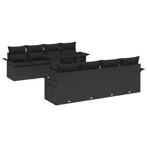 vidaXL Garden Sofa Set with Cushion 9 pcs Black Poly Rattan