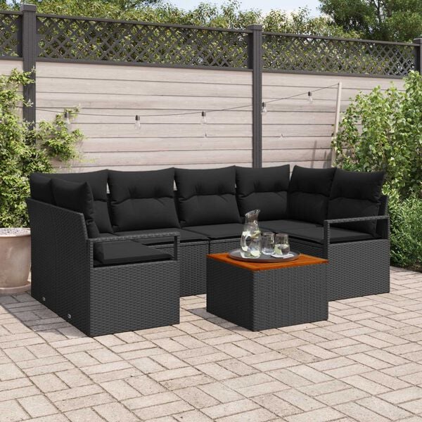 vidaXL Garden Sofa Set with Storage 7 pcs Black Poly Rattan