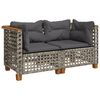 vidaXL Garden Sofas Corner with Cushions 2 pcs Grey Poly Rattan