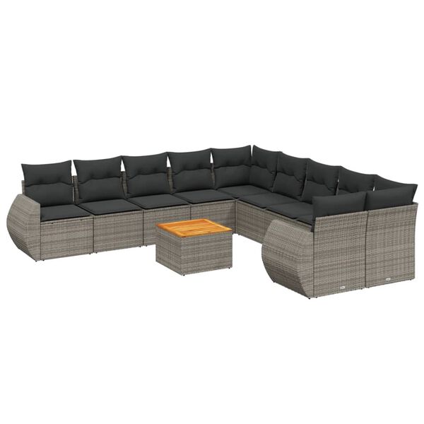 vidaXL 11 Piece Garden Sofa Set with Cushions Grey Poly Rattan