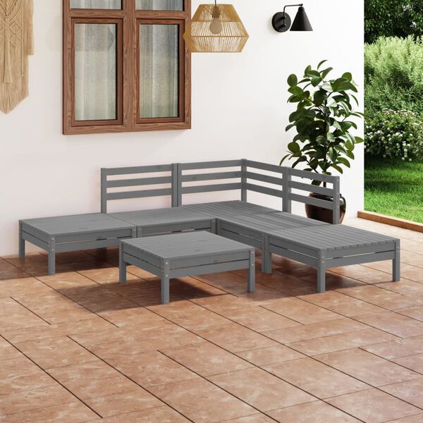 vidaXL 6 Piece Garden Lounge Set Solid Pinewood Grey