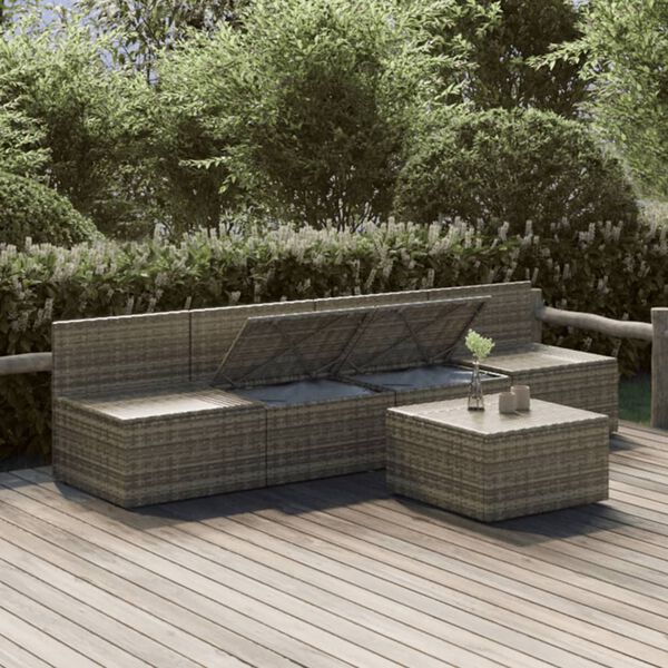 vidaXL 5 Piece Garden Lounge Set with Cushions Grey Poly Rattan