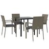vidaXL 5 Piece Garden Dining Set with Cushions Black and Grey Poly Rattan