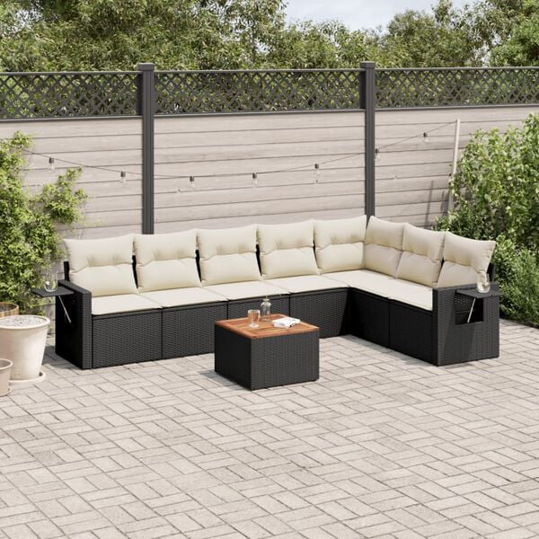 vidaXL 8 Piece Garden Sofa Set with Cushions Black Poly Rattan