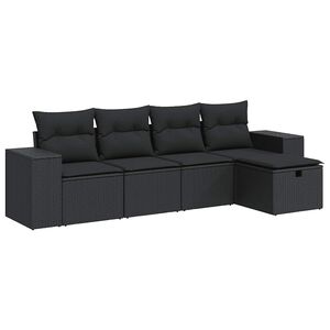 vidaXL 5 Piece Garden Sofa Set with Cushions Black Poly Rattan