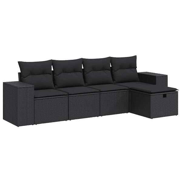 vidaXL 5 Piece Garden Sofa Set with Cushions Black Poly Rattan