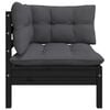 vidaXL Garden Corner Sofa with Cushions Black Solid Pinewood