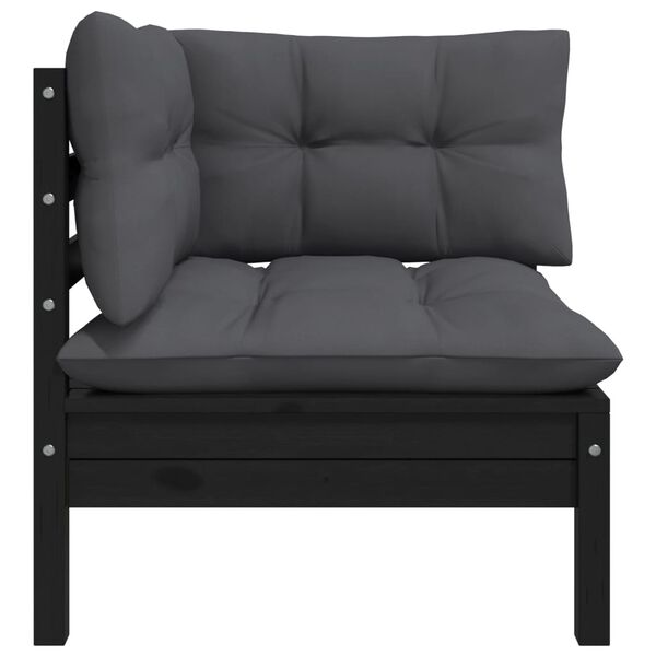 vidaXL Garden Corner Sofa with Cushions Black Solid Pinewood