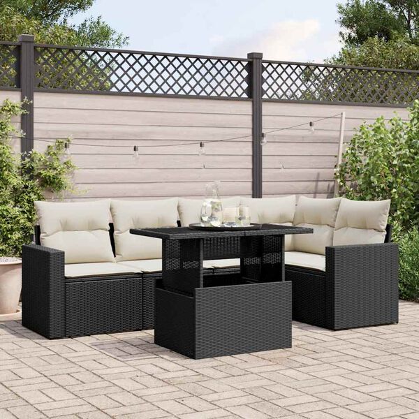 vidaXL 6 Piece Garden Sofa Set with Cushions Black Poly Rattan