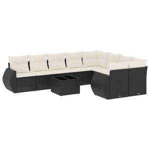 vidaXL 10 Piece Garden Sofa Set with Cushions Black Poly Rattan