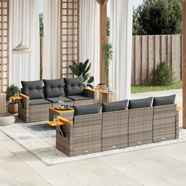 vidaXL 8 Piece Garden Sofa Set with Cushions Grey Poly Rattan