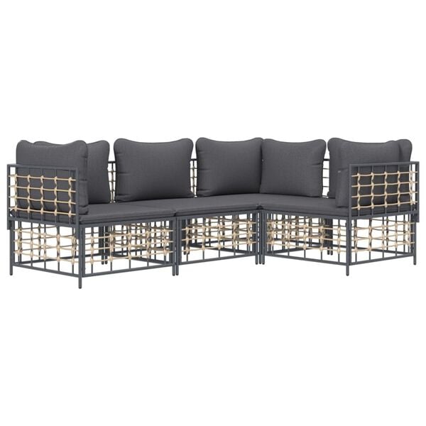 vidaXL 4 Piece Garden Lounge Set with Cushions Anthracite Poly Rattan
