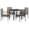 vidaXL Garden Dining Set with Cushion 5 pcs Black Rattan