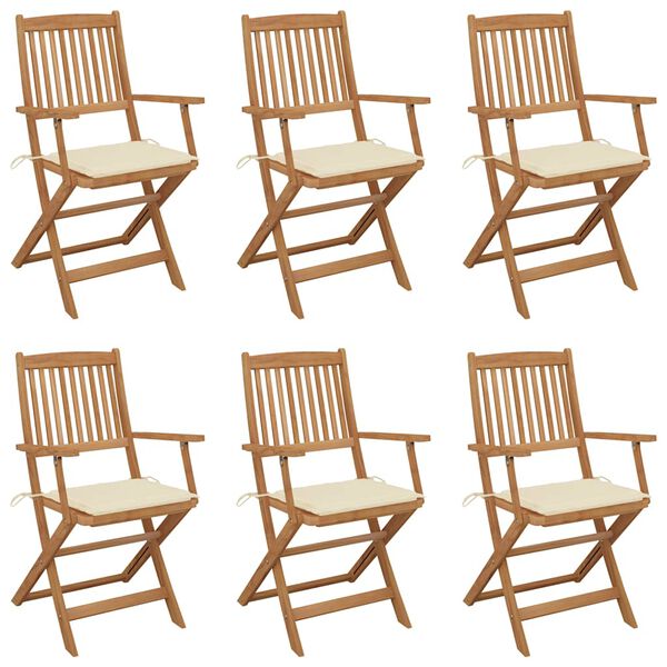 vidaXL Folding Garden Chairs 6 pcs with Cushions Solid Wood Acacia