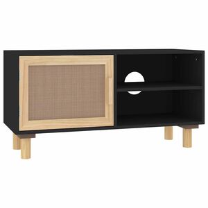 vidaXL TV Cabinet | Black | Engineered wood, Solid pinewood, Natural rattan