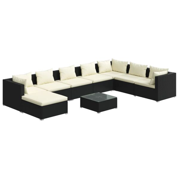 vidaXL 9 Piece Garden Lounge Set with Cushions Poly Rattan Black
