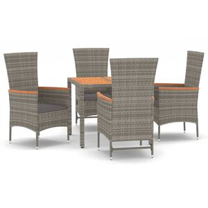 vidaXL 5 Piece Garden Dining Set with Cushions Grey Poly Rattan