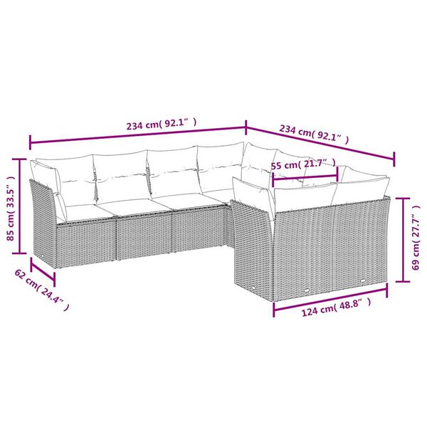 vidaXL 8 Piece Garden Sofa Set with Cushions Beige Poly Rattan