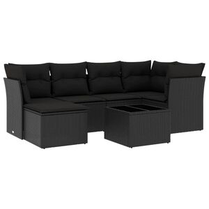 vidaXL 7 Piece Garden Sofa Set with Cushions Black Poly Rattan