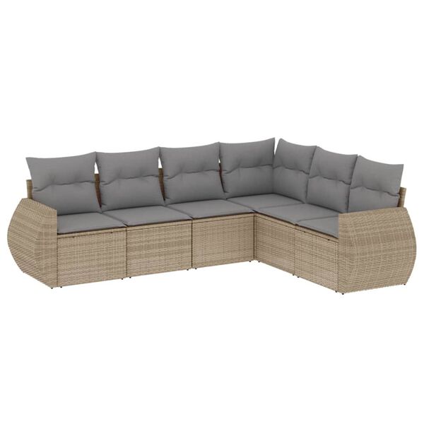 vidaXL 6 Piece Garden Sofa Set with Cushions Beige Poly Rattan