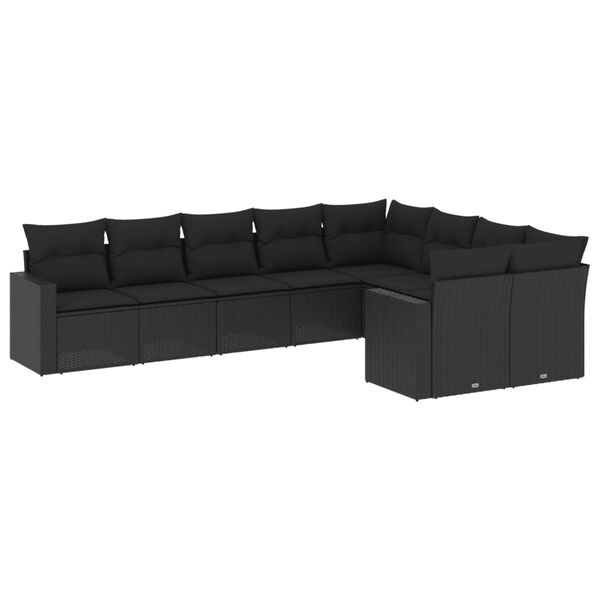 vidaXL 9 Piece Garden Sofa Set with Cushions Black Poly Rattan